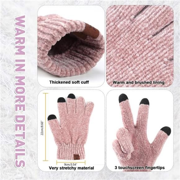 Womens Winter Knit Warm Hat Beanie+Long Scarf+Touch Screen Gloves Set - Picture 3 of 6